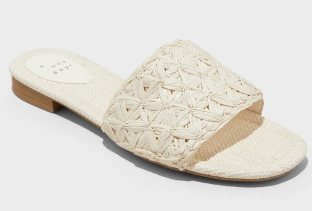 A New Day Ariella Woven Raffia Slide Sandals with Memory Foam Insole Size 8